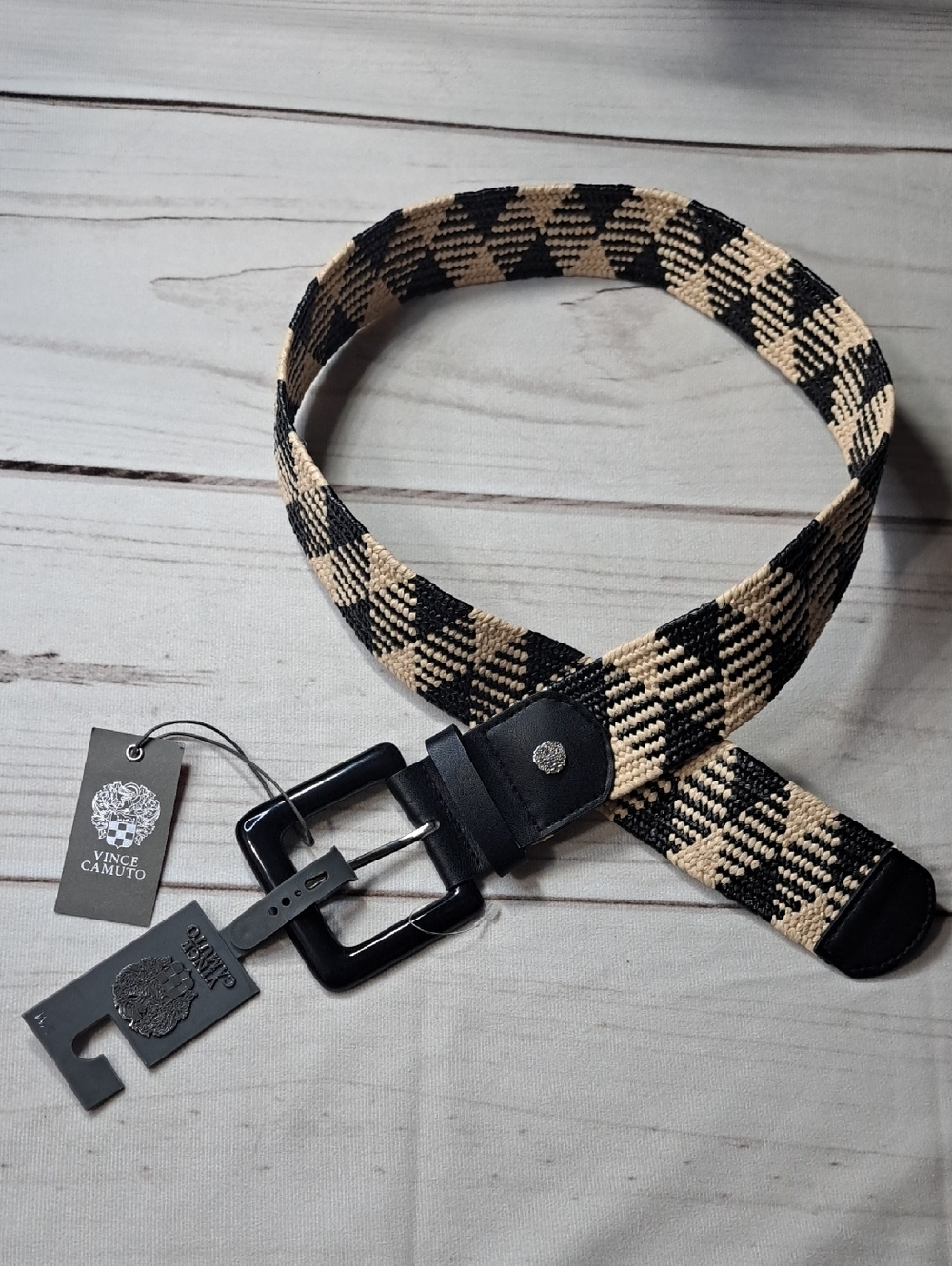 Vince Camuto Black & Beige Woven Belt Size SMALL / MEDIUM
